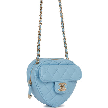 Chanel CC In Love Heart Clutch with Chain Blue Leather Light Gold Hardware