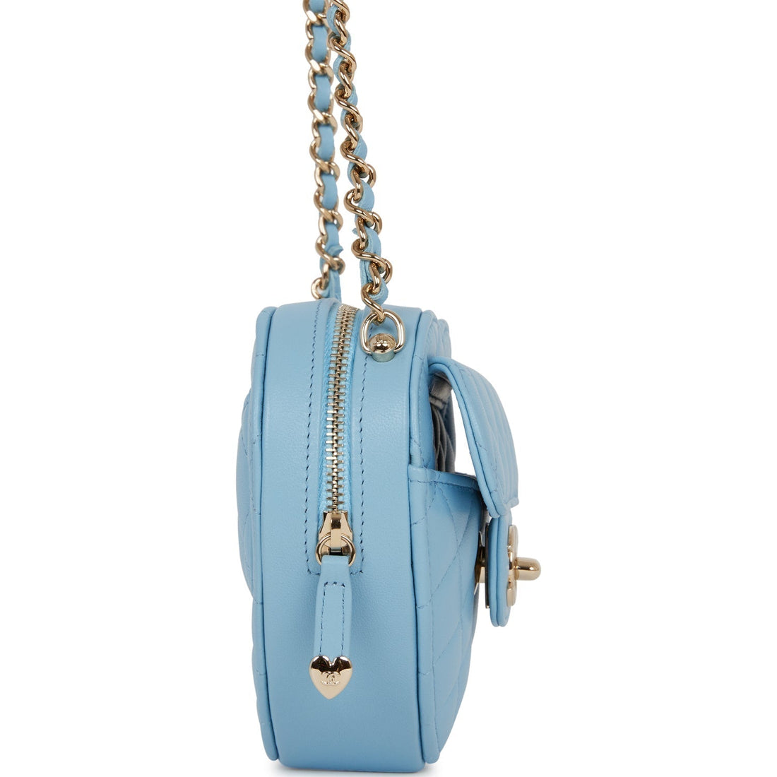 Chanel CC In Love Heart Clutch with Chain Blue Leather Light Gold Hardware