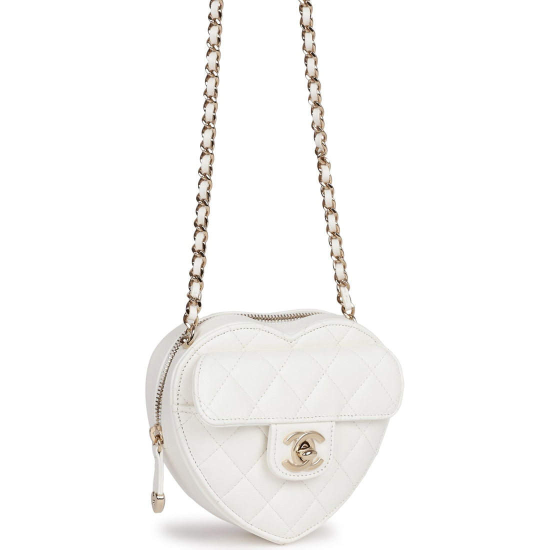 Chanel CC In Love Heart Clutch with Chain White Leather Light Gold Hardware