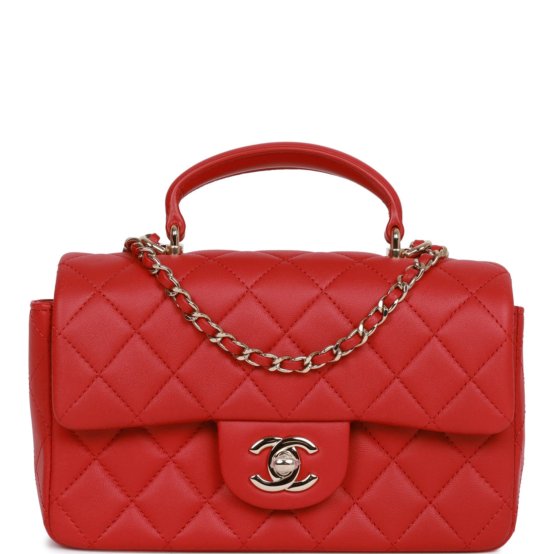 Top Quality Chanel Mini Rectangular Flap Bag with Top Handle Red Lambskin  Gold Hardware