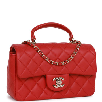 Top Quality Chanel Mini Rectangular Flap Bag with Top Handle Red Lambskin  Gold Hardware