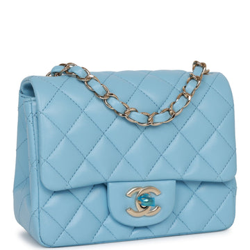 Top Quality Chanel Mini Square Flap Bag Blue Lambskin  Gold Hardware