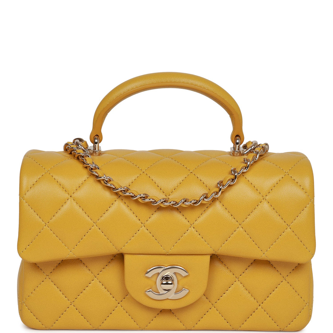 Top Quality Chanel Mini Rectangular Flap with Top Handle Yellow Lambskin  Gold Hardware
