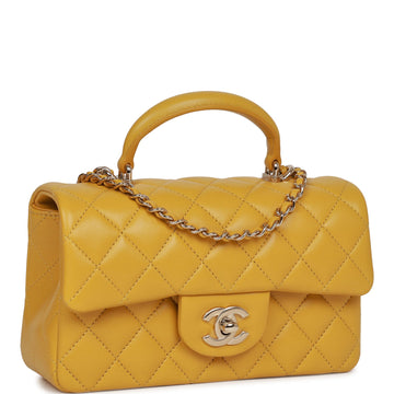 Top Quality Chanel Mini Rectangular Flap with Top Handle Yellow Lambskin  Gold Hardware