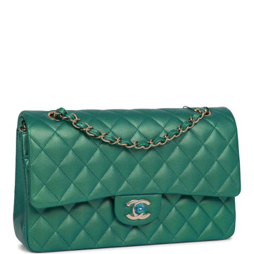 Top Quality Chanel Medium Classic Double Flap Bag Green Iridescent Lambskin  Gold Hardware
