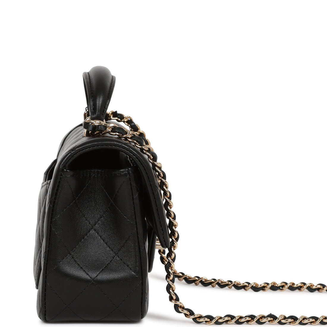Chanel Mini Rectangular Flap Bag with Top Handle Black Leather Light Gold Hardware