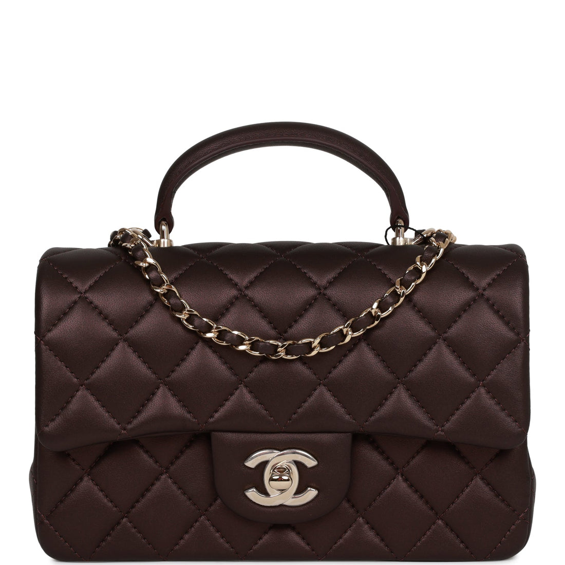 Top Quality Chanel Mini Rectangular Flap Bag with Top Handle Burgundy Lambskin  Gold Hardware