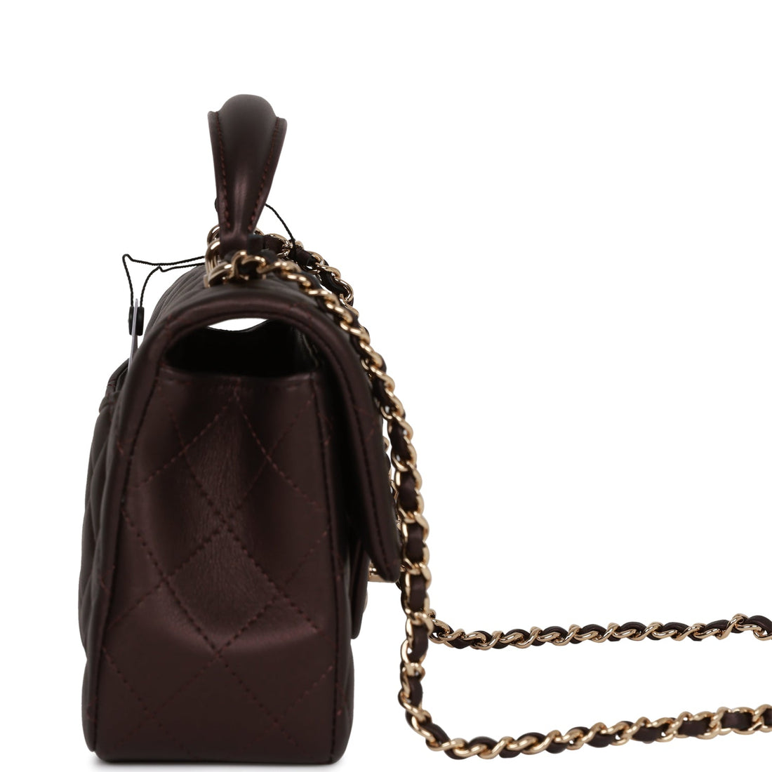 Chanel Mini Rectangular Flap Bag with Top Handle Burgundy Leather Light Gold Hardware