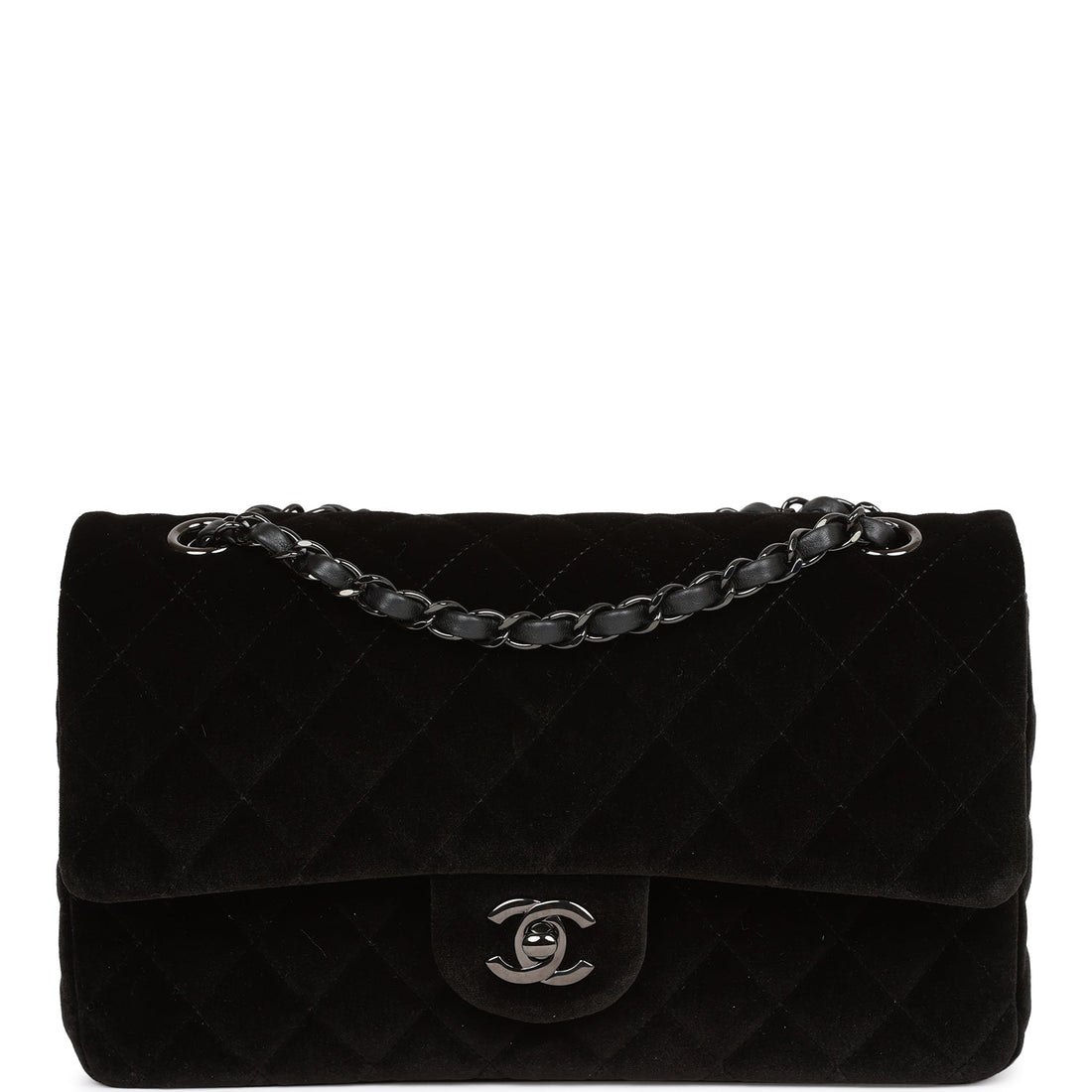 Top Quality Chanel Medium Classic Double Flap Bag Black Velvet Ruthenium Hardware