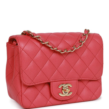 Chanel Mini Square Flap Bag Pink Leather Gold Hardware