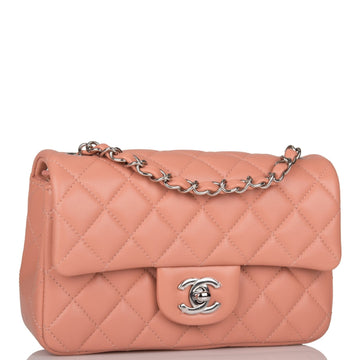 Chanel Mini Rectangular Flap Bag Rose Leather Silver Hardware