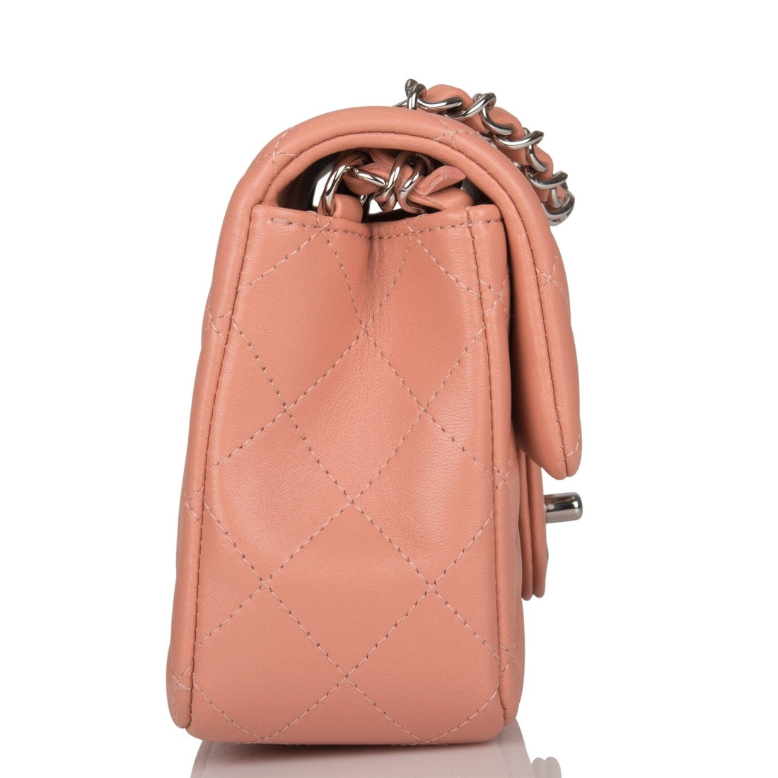 Chanel Mini Rectangular Flap Bag Rose Leather Silver Hardware