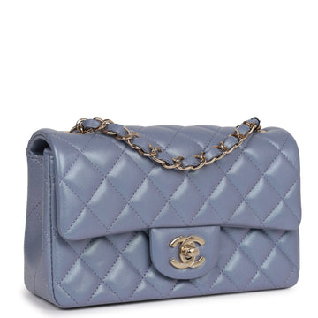 Chanel Mini Rectangular Flap Bag Light Purple Iridescent Quilted Leather Light Gold Hardware
