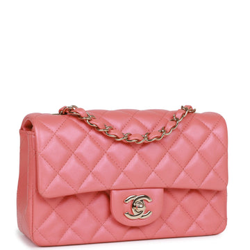 Top Quality Chanel Mini Rectangular Flap Bag Pink Iridescent Lambskin  Gold Hardware