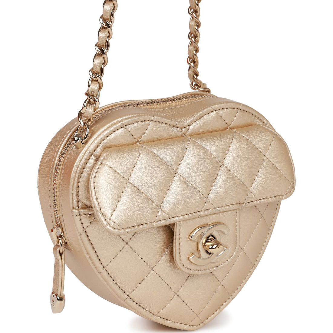 Chanel CC In Love Heart Clutch with Chain Gold Leather Light Gold Hardware