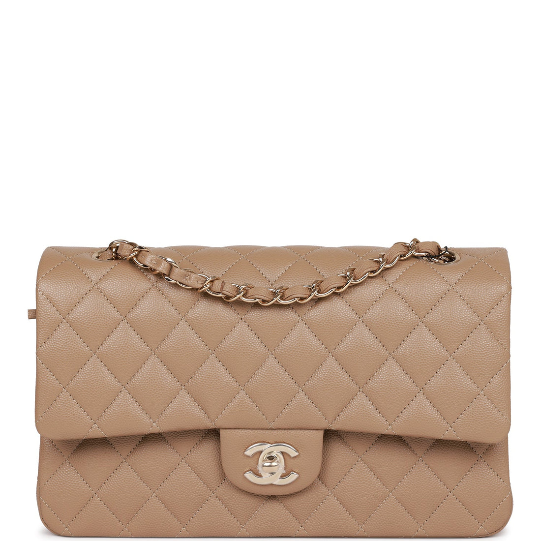 Top Quality Chanel Small Classic Double Flap Bag Dark Beige Caviar  Gold Hardware