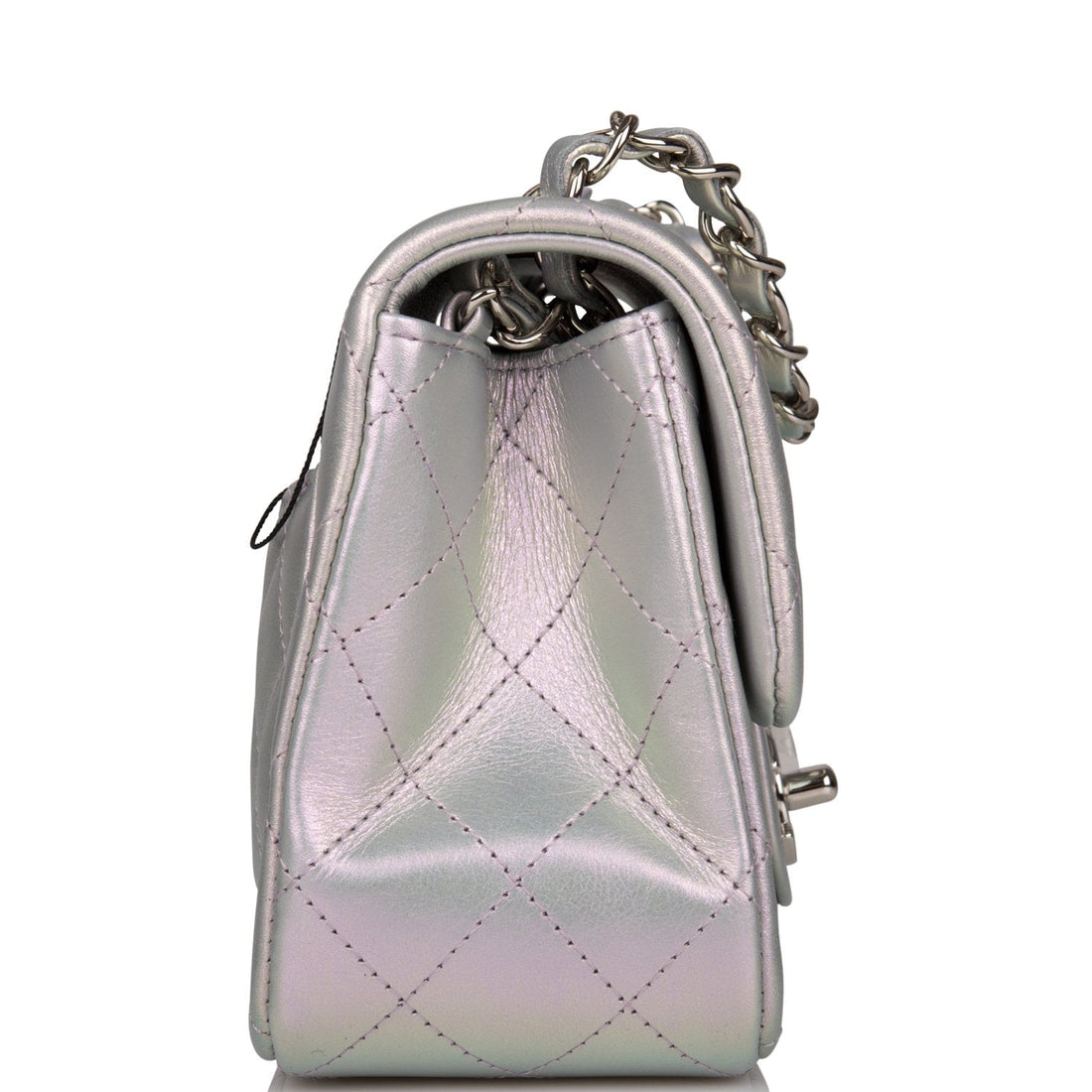 Chanel Mini Square Flap Bag Lavender Iridescent Leather Silver Hardware