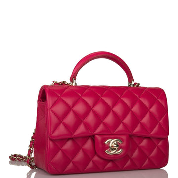 Top Quality Chanel Mini Rectangular Flap with Top Handle Dark Pink Lambskin  Gold Hardware