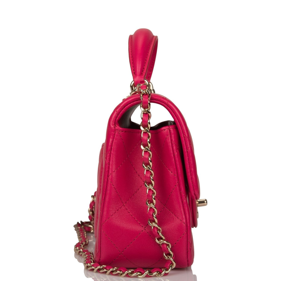 Chanel Mini Rectangular Flap with Top Handle Dark Pink Leather Light Gold Hardware