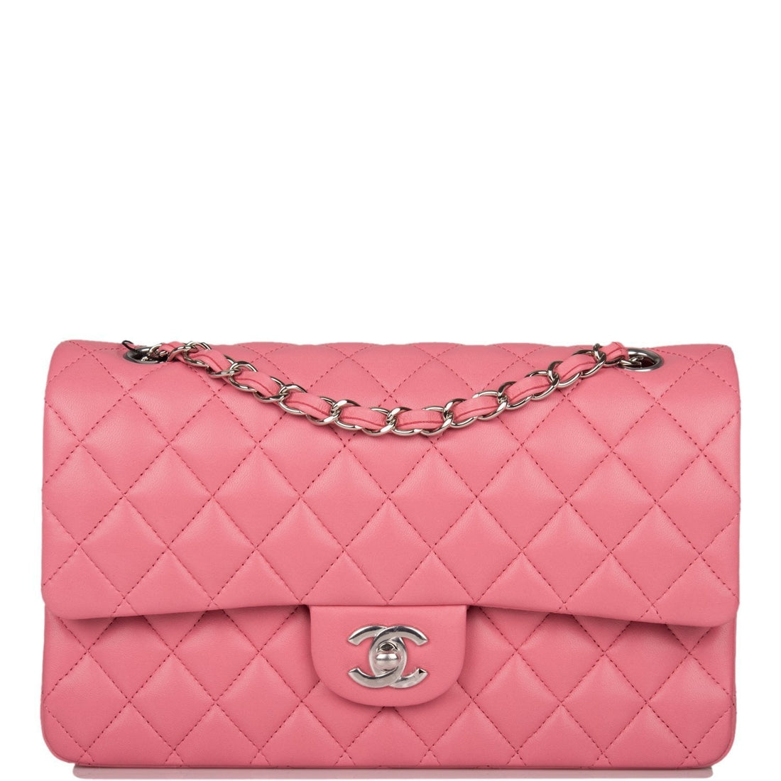 Top Quality Chanel Medium Classic Double Flap Bag Rose Quilted Lambskin Silver Hardware