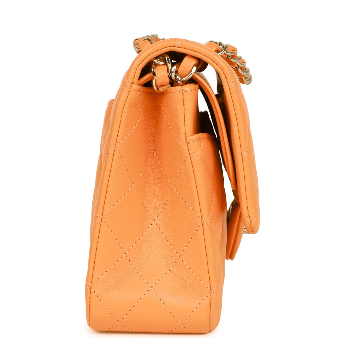 Chanel Medium Classic Double Flap Bag Neon Orange Leather Silver Hardware