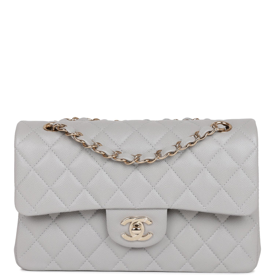 Top Quality Chanel Small Classic Double Flap Grey Caviar  Gold Hardware
