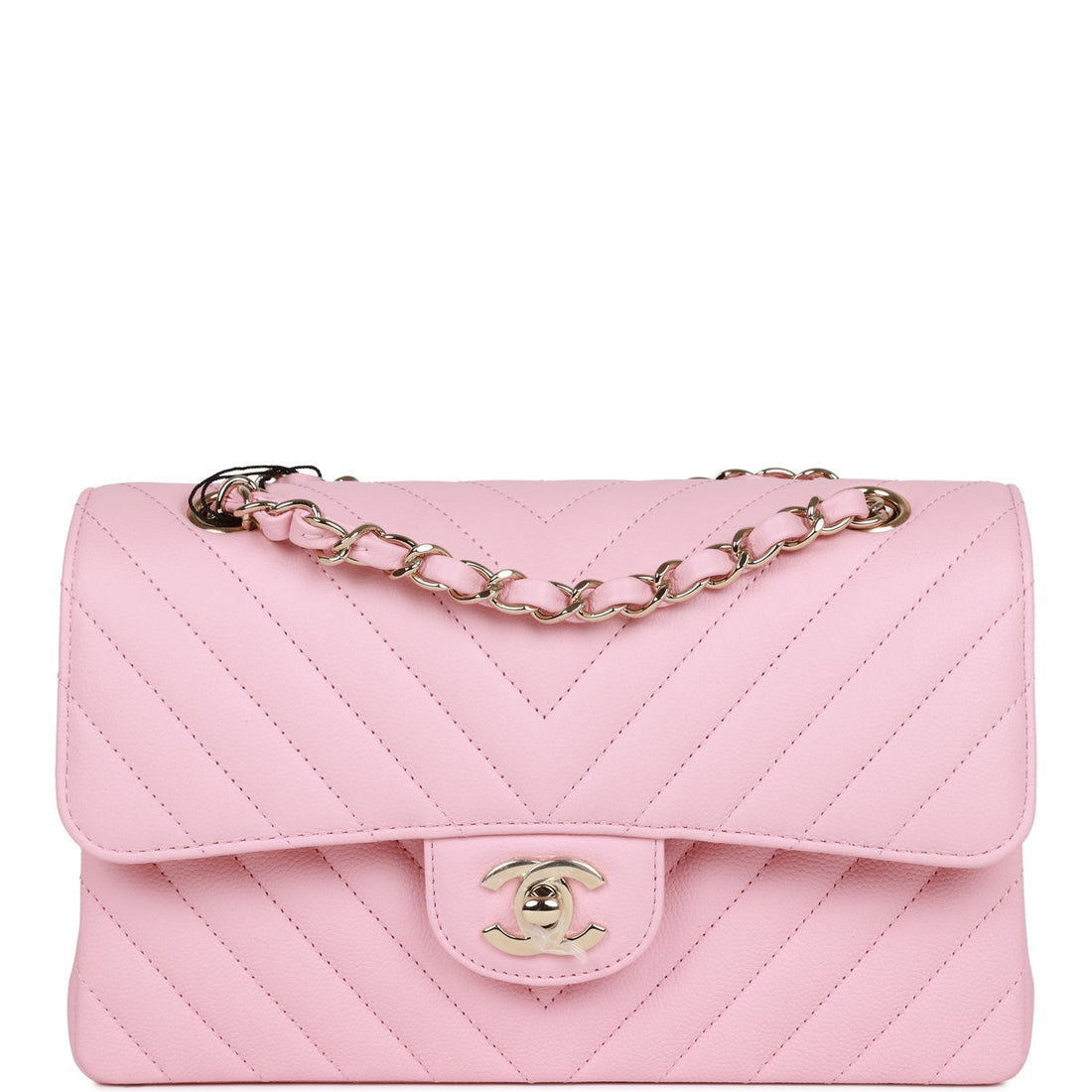 Top Quality Chanel Small Chevron Classic Double Flap Pink Calfskin  Gold Hardware