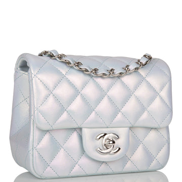 Chanel Mini Square Flap Bag Blue Iridescent Leather Silver Hardware