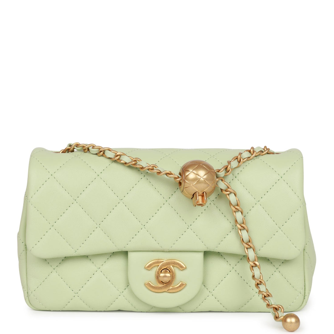 Top Quality Chanel Pearl Crush Mini Rectangular Flap Bag Green Lambskin Antique Gold Hardware