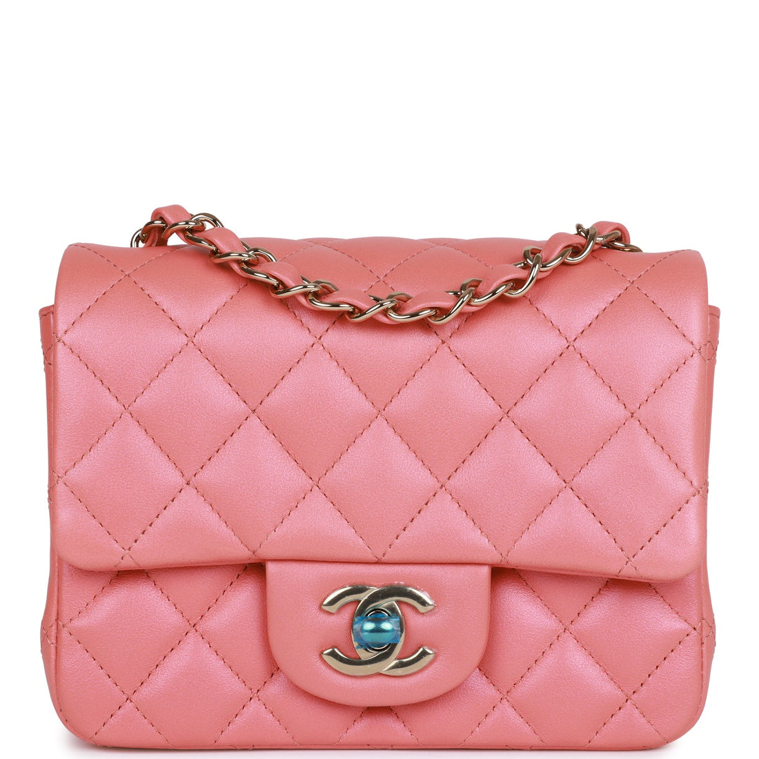 Top Quality Chanel Mini Square Flap Bag Pink Lambskin  Gold Hardware