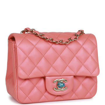 Top Quality Chanel Mini Square Flap Bag Pink Lambskin  Gold Hardware