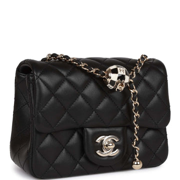 Chanel Pearl Crush Mini Square Flap Bag Black Leather Light Gold Hardware