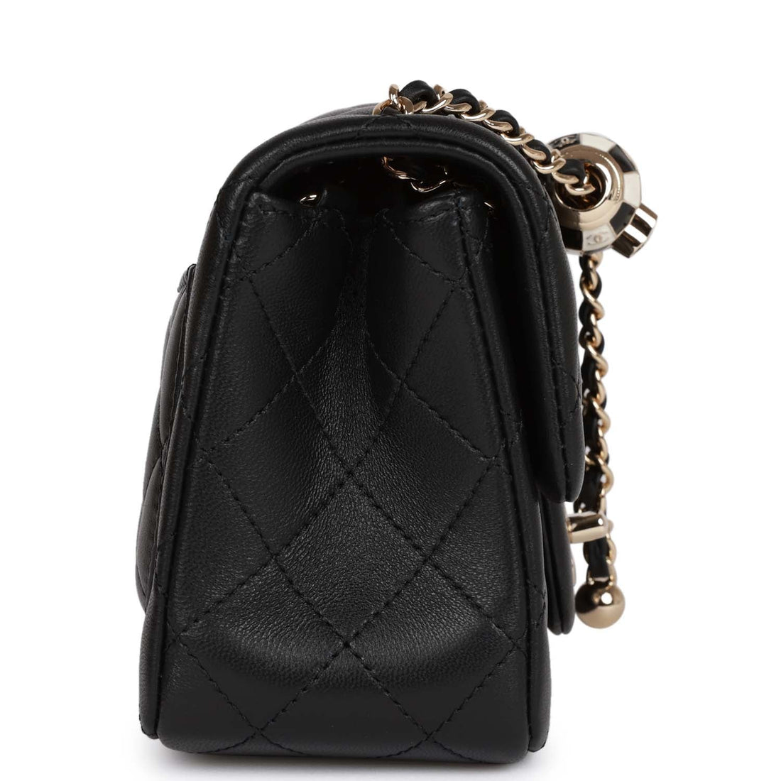 Chanel Pearl Crush Mini Square Flap Bag Black Leather Light Gold Hardware