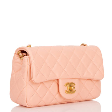Chanel Pearl Crush Mini Rectangular Flap Bag Peach Leather Antique Gold Hardware