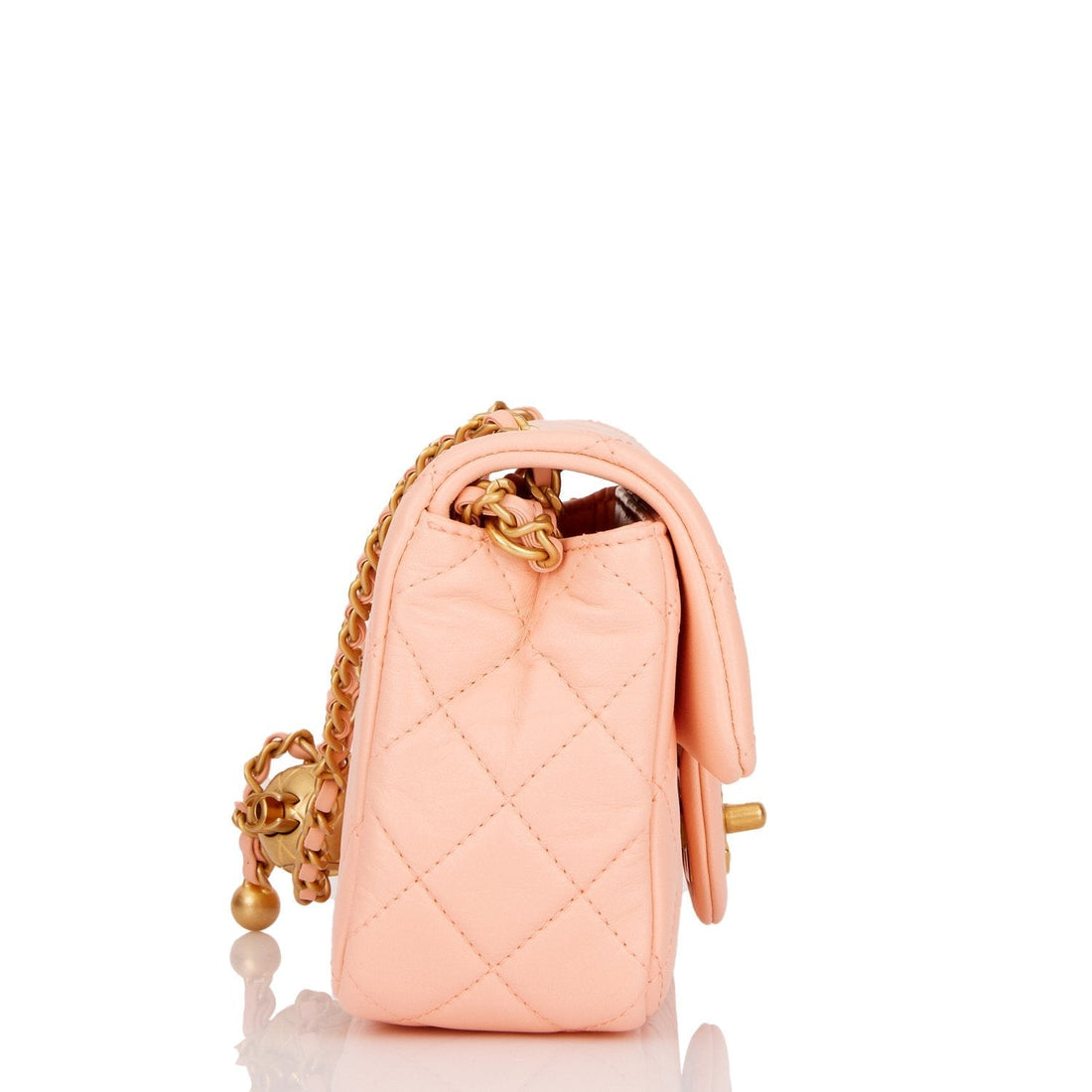 Chanel Pearl Crush Mini Rectangular Flap Bag Peach Leather Antique Gold Hardware