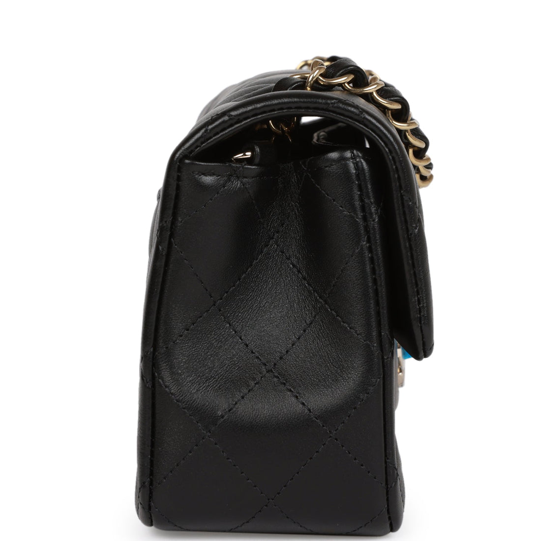 Chanel Mini Rectangular Flap Bag Black Leather Light Gold Hardware