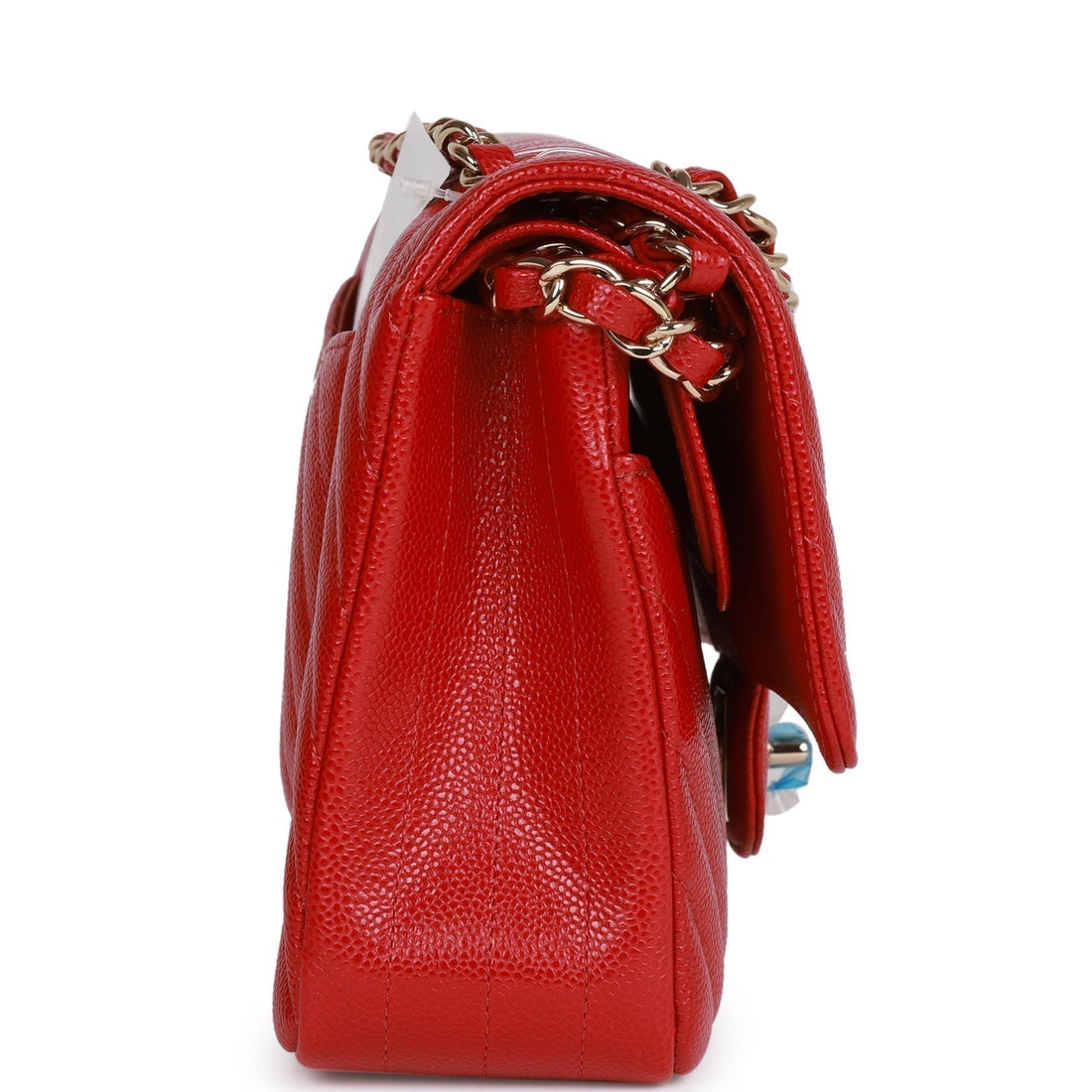 Chanel Medium Classic Double Flap Bag Red Chevron Leather Light Gold Hardware