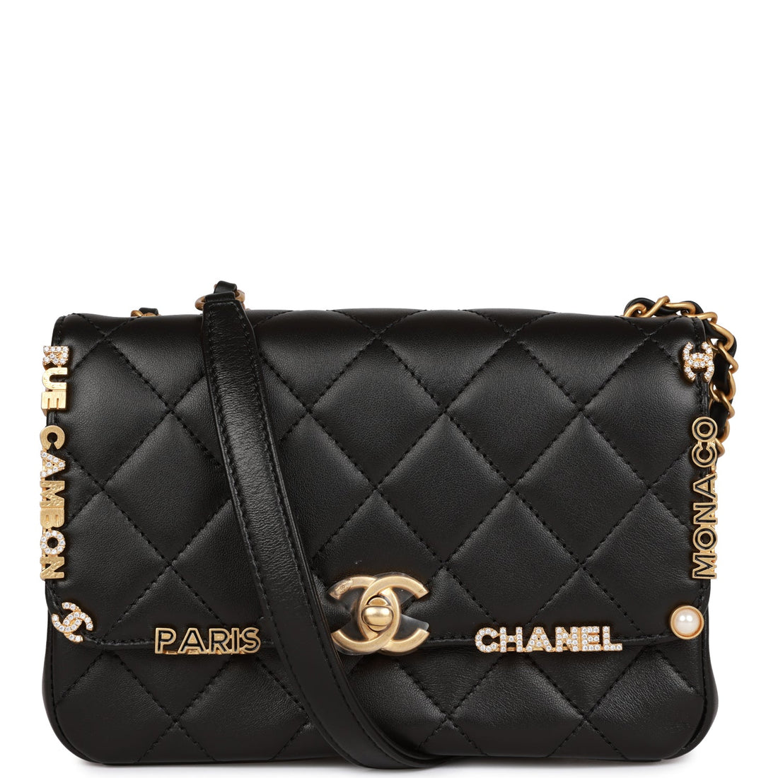 Top Quality Chanel Monaco Mini Flap Bag Black Lambskin Antique Gold Hardware