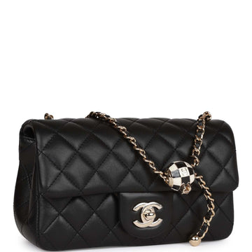 Chanel Pearl Crush Mini Rectangular Flap Bag Black Leather Light Gold Hardware