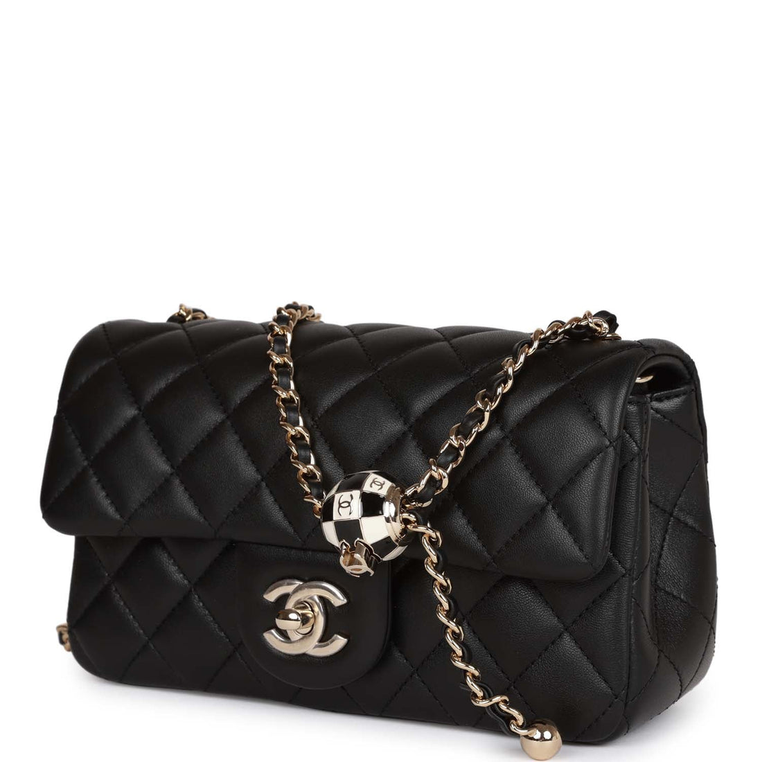 Chanel Pearl Crush Mini Rectangular Flap Bag Black Leather Light Gold Hardware