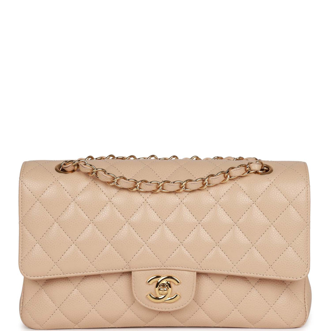 Top Quality Chanel Medium Classic Double Flap Bag Beige Caviar Gold Hardware