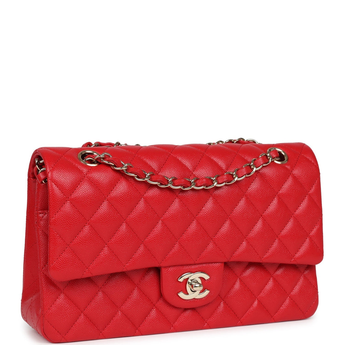 Chanel Medium Classic Double Flap Red Caviar Light Gold Hardware