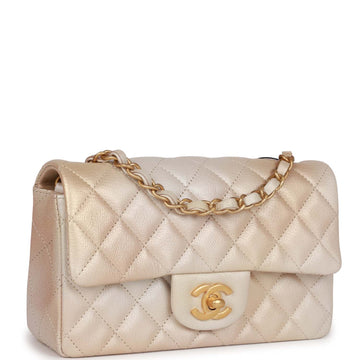Chanel Mini Rectangular Flap Bag Beige Metallic Ombre CalBNkin Aged Gold Hardware