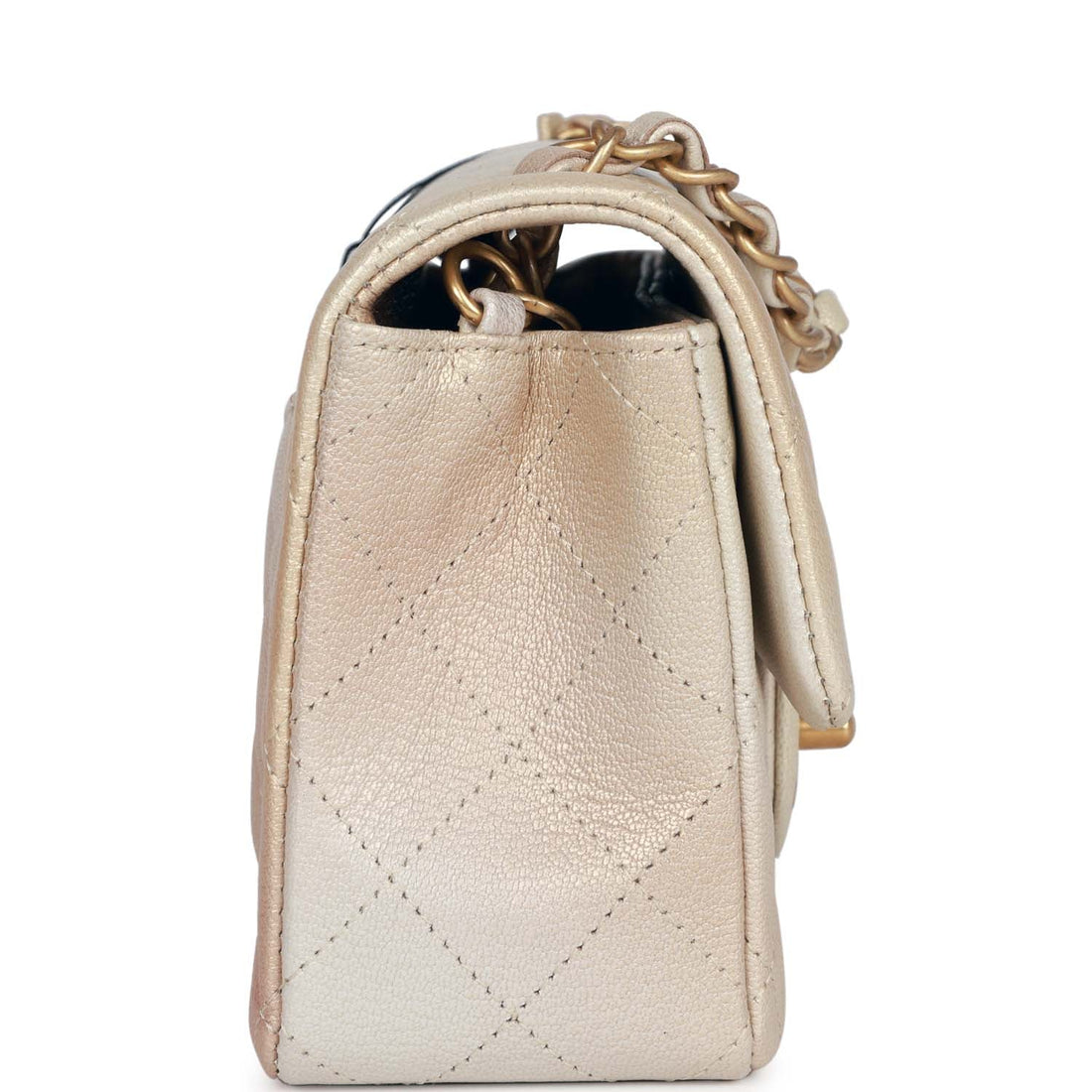 Chanel Mini Rectangular Flap Bag Beige Metallic Ombre CalBNkin Aged Gold Hardware