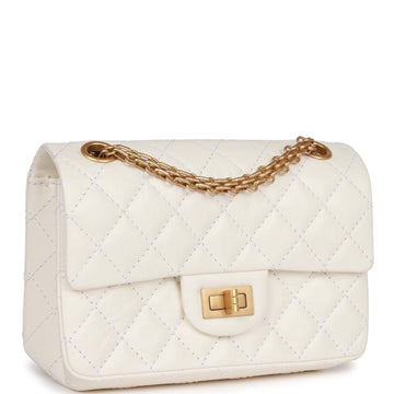 Chanel Mini Reissue 224 2.55 Flap White Aged CalBNkin Antique Gold Hardware