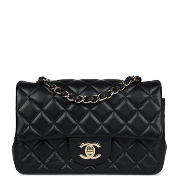 Chanel Mini Rectangular Flap Black Lambskin Light Gold Hardware
