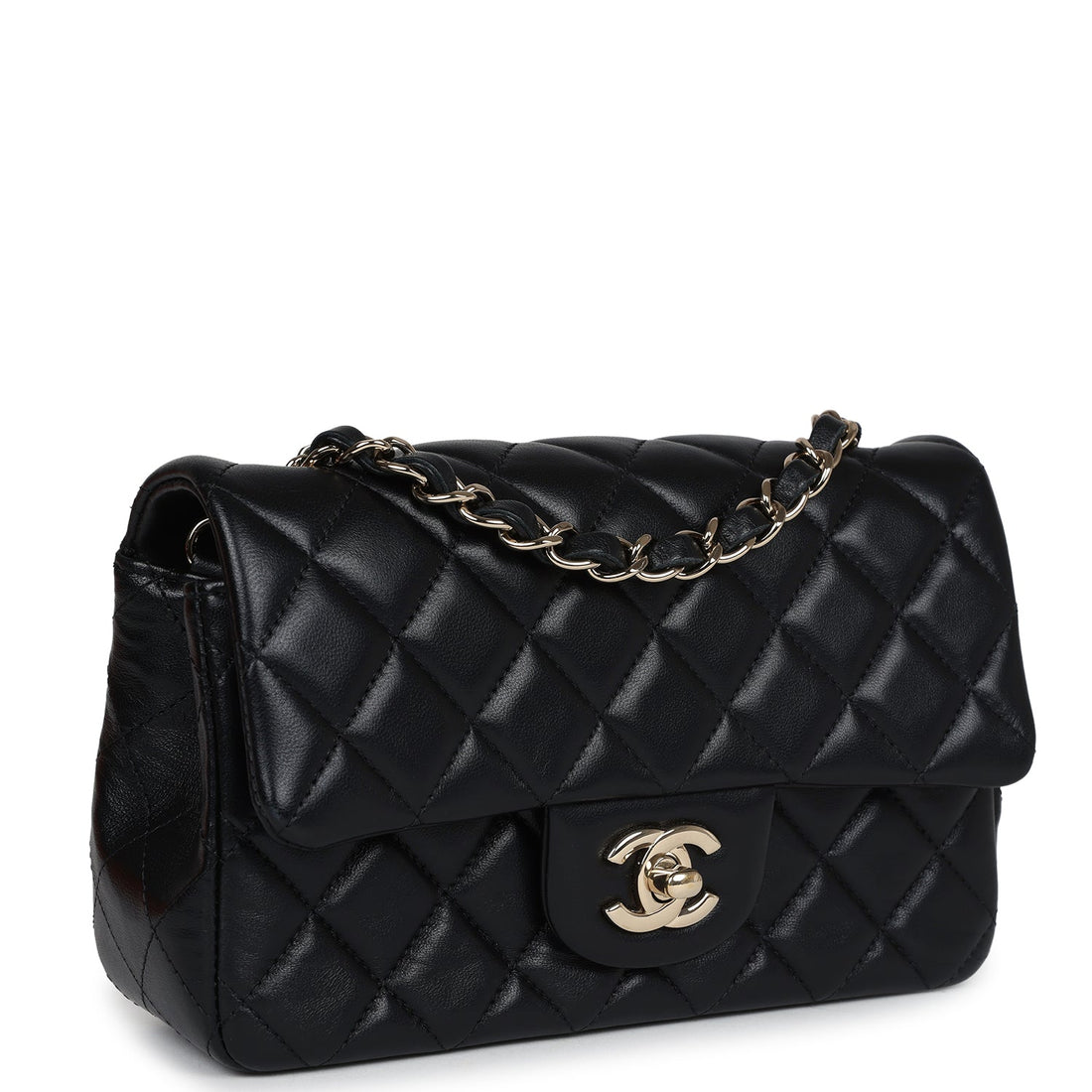 Chanel Mini Rectangular Flap Black Lambskin Light Gold Hardware