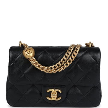 Chanel Mini Sweetheart Crush Square Flap Bag Black Shiny CalBNkin Antique Gold Hardware