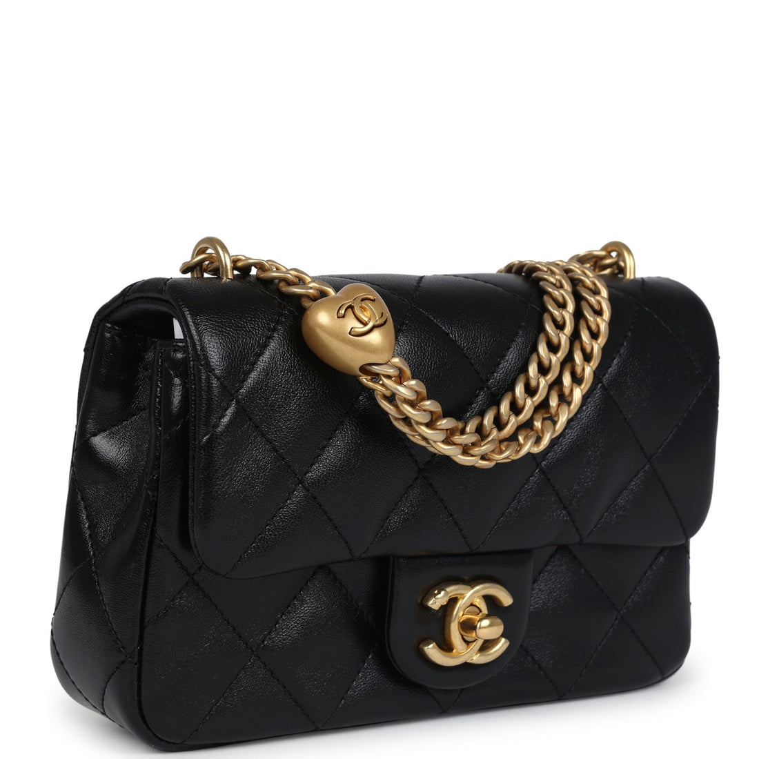 Chanel Mini Sweetheart Crush Square Flap Bag Black Shiny CalBNkin Antique Gold Hardware