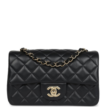 Chanel Mini Classic Rectangular Flap Bag Black Lambskin Light Gold Hardware